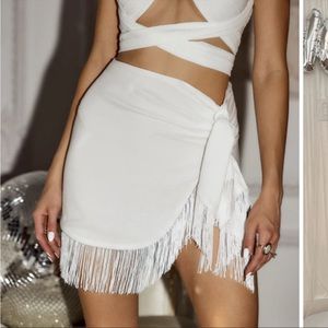 ROSALINA WHITE FRINGE TIE SKIRT - 12th TRIBE